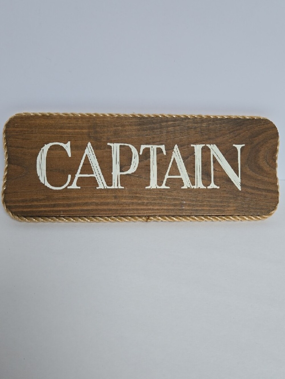 Captain Nautical Wooden Sign - White Text on Brown Stained Pine - Picture 9 of 9